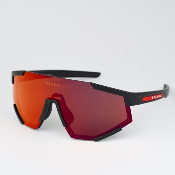 NEW Prada PS04WSF DG002U Black Rubber Brown Orange Rectangle Unisex Sunglasses - Picture 5 of 12